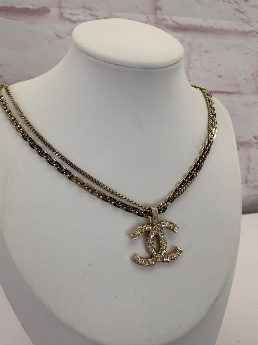 CHANEL Crystal CC Multi Strand Chain Necklace Gold